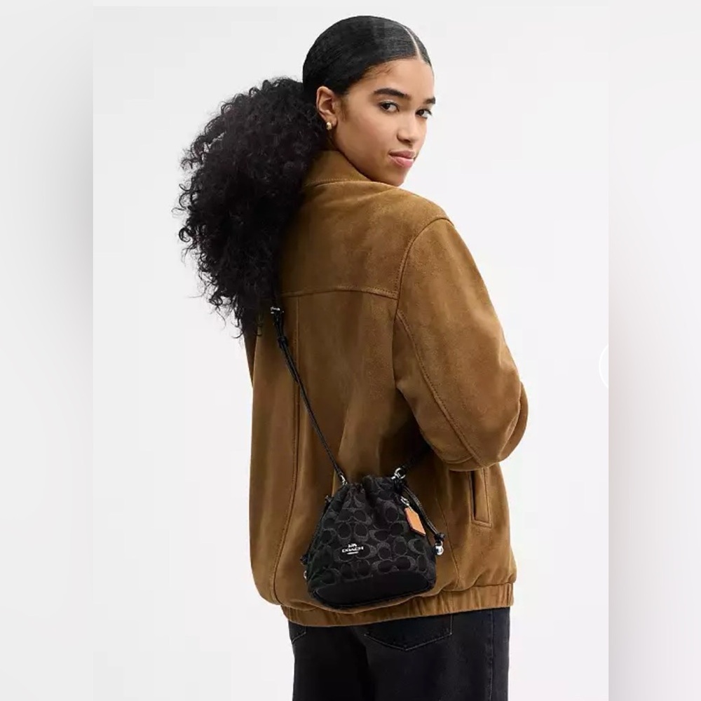 Faye Mini Drawstring Bag .In Signature Denim New - Picture 3 of 12